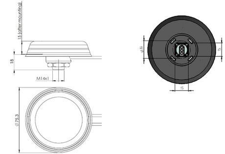 Screwable Flat Antenna with 1 Cable 2G/3G/Bluetooth/WiFi 2,4/ISM/